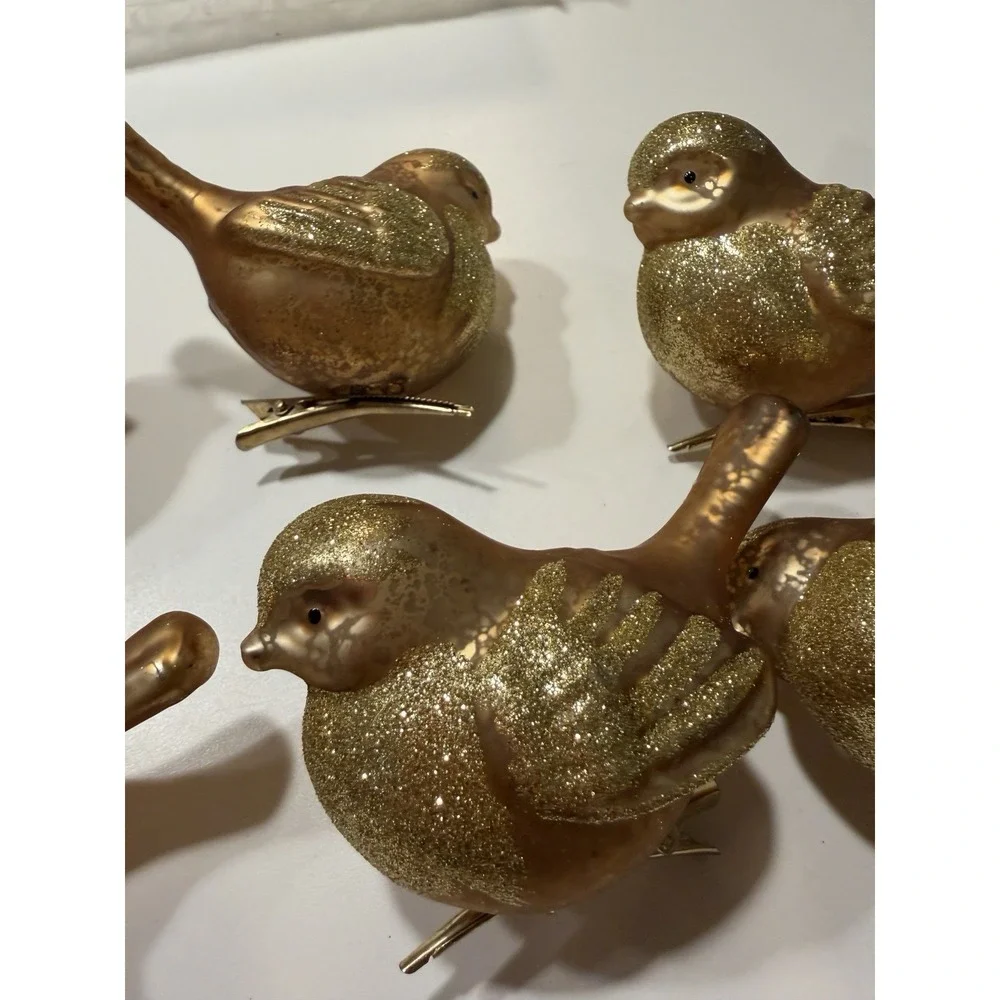 Pier 1 Imports Seven Frosted Gold Glass Bird Clip On Ornament Glitter 4